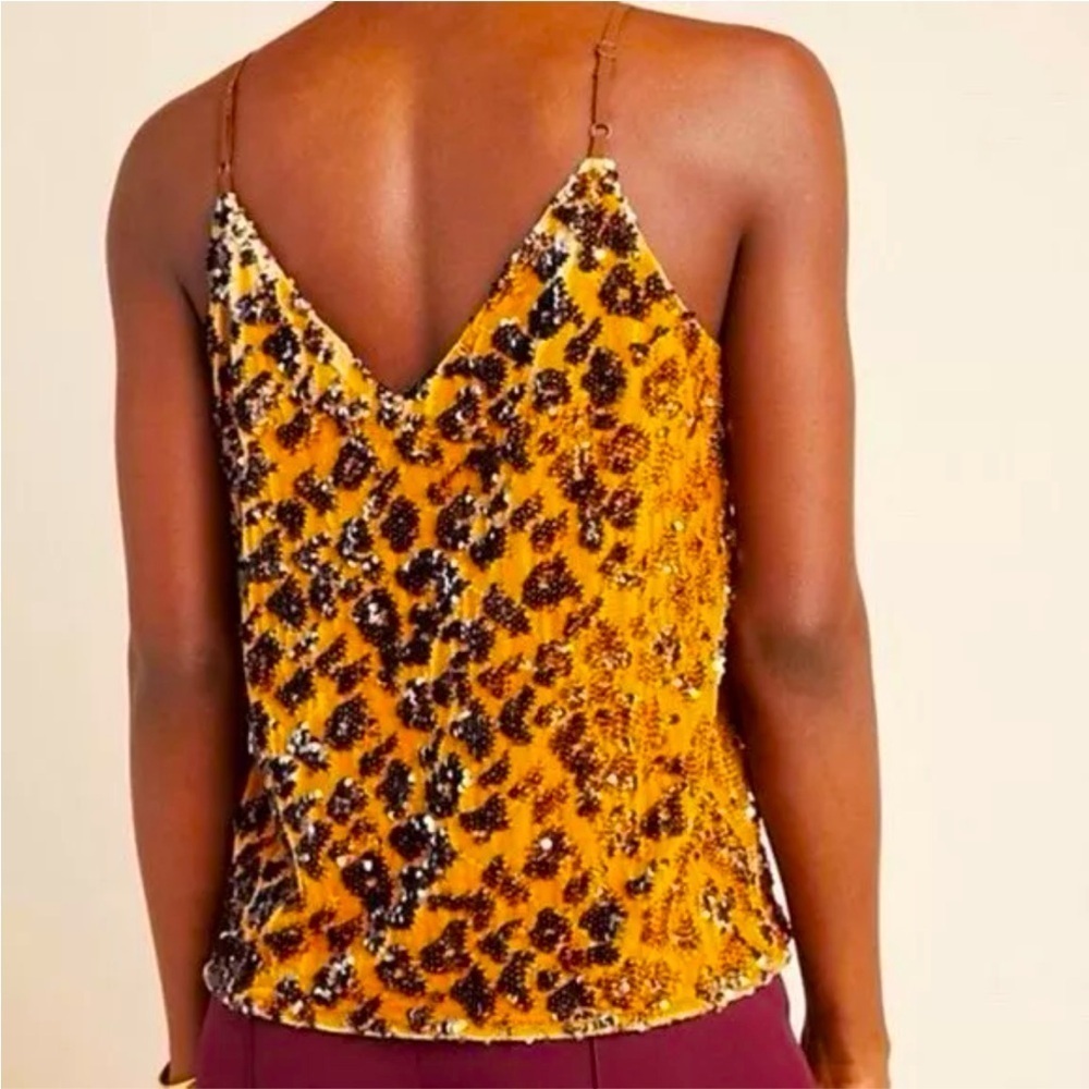 RO&DE Anthropologie Animal Sequins Cami Top Gold Stretchy Velvet Size Small - Picture 2 of 7